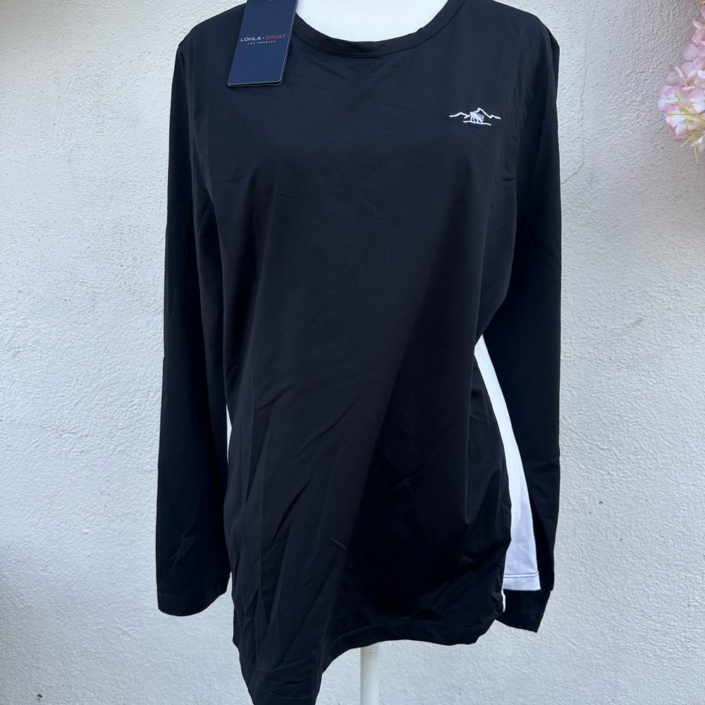 Long & Lean Black Long-Sleeve Tee with Contrast Side Panel